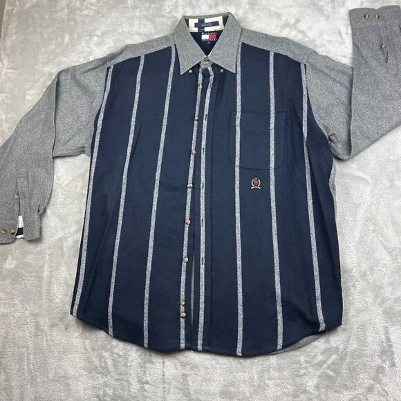 Vintage Tommy Hilfiger Nautical Racing Oars Wool Blend Button Down Men's Large - Picture 2 of 7